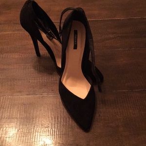 NWOT Black suede stilettos w/ ankle strap
